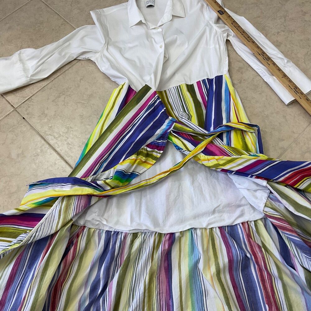 Sara Roka Madlyn Maxi shirt wrap dress 46/US 10 multicolor ruffle Italy pockets - Picture 11 of 13